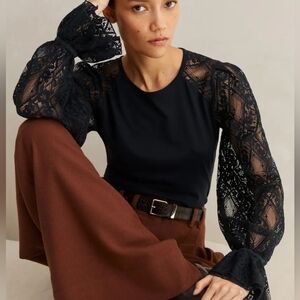 NWT ME+EM Antique Lace Sleeve Layering Top US 6